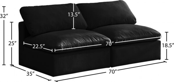 Plush 70" Velvet Upholstered Standard Comfort 2pc. Armless Modular Loveseat