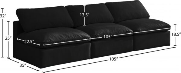 Plush 105" Velvet Upholstered Standard Comfort 3pc. Armless Modular Sofa