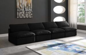 Plush 140" Velvet Upholstered Standard Comfort 4pc. Armless Modular Sofa