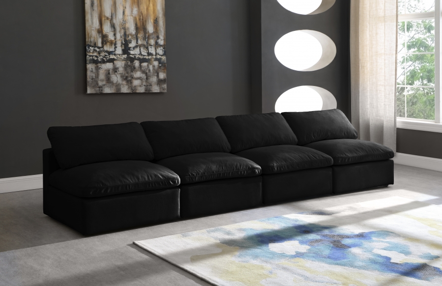 Plush 140" Velvet Upholstered Standard Comfort 4pc. Armless Modular Sofa