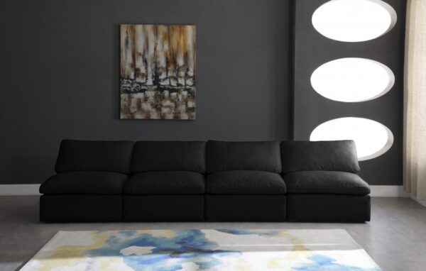 Plush 140" Velvet Upholstered Standard Comfort 4pc. Armless Modular Sofa