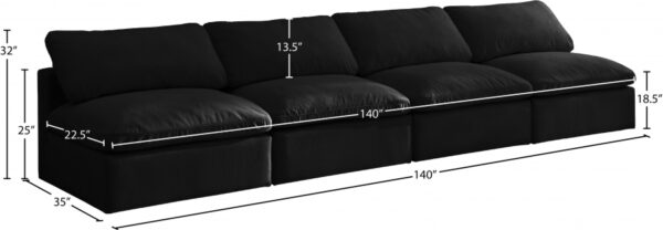 Plush 140" Velvet Upholstered Standard Comfort 4pc. Armless Modular Sofa