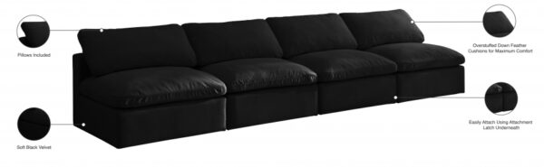 Plush 140" Velvet Upholstered Standard Comfort 4pc. Armless Modular Sofa