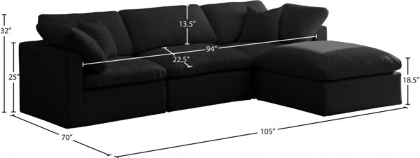 Plush 105" Velvet Upholstered Standard Comfort 4pc. Modular Sectional