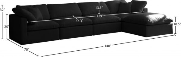 Plush 140" Velvet Upholstered Standard Comfort 5pc. Modular Sectional