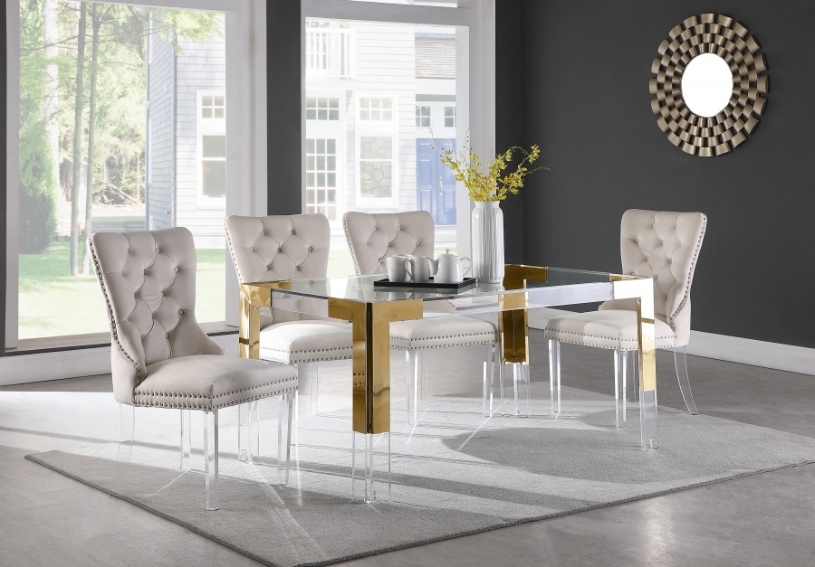 Casper 60" Glass Top, Acrylic And Steel Base Dining Table