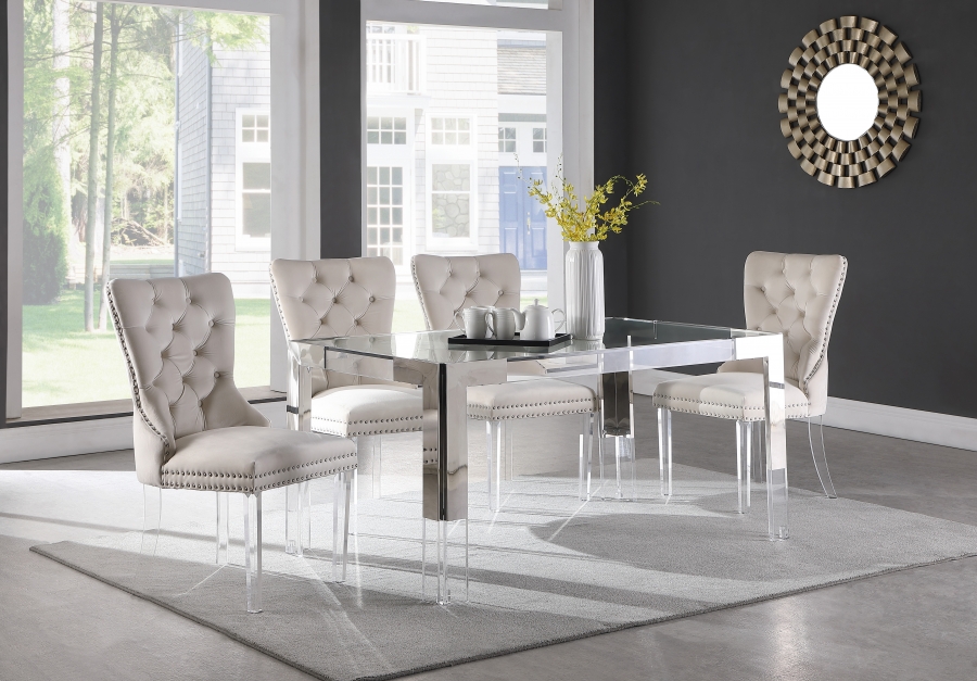 Casper 60" Glass Top, Acrylic And Steel Base Dining Table