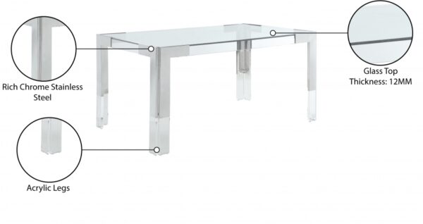 Casper 60" Glass Top, Acrylic And Steel Base Dining Table