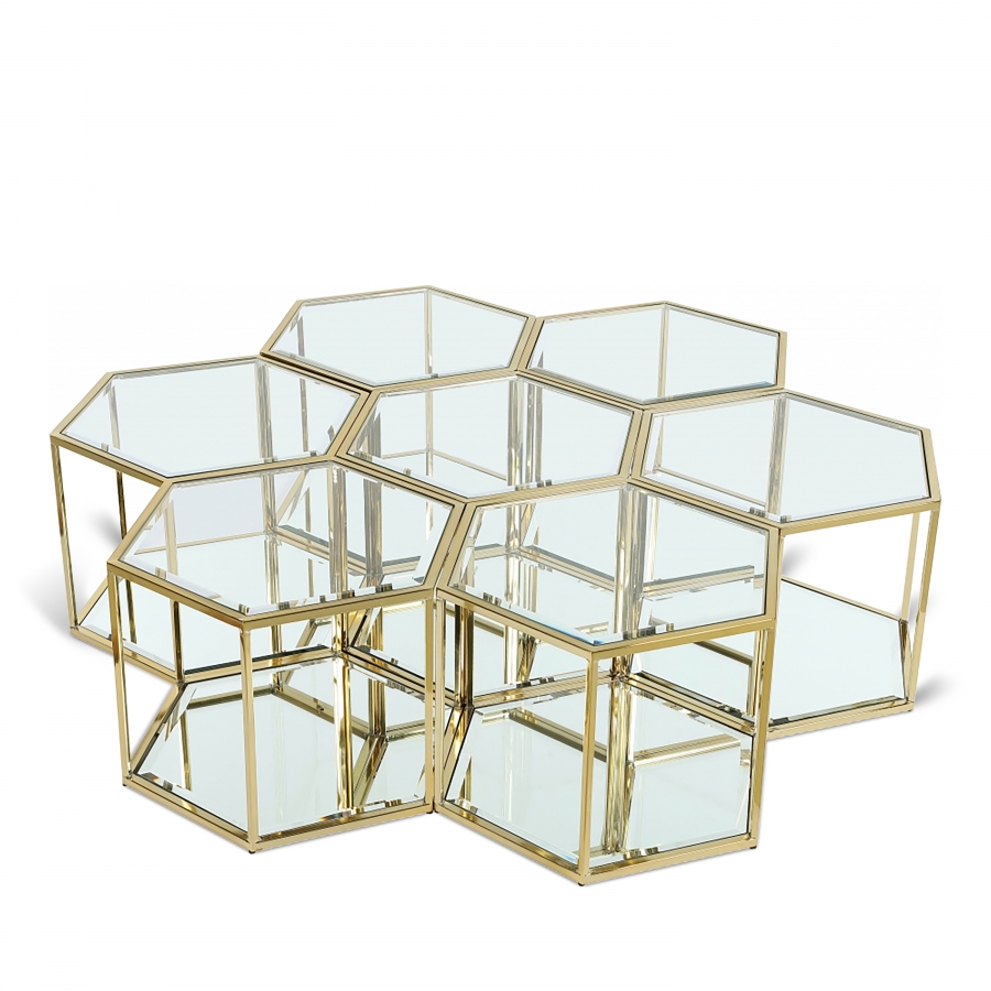 Sei Glass And Steel 7pc. Modular Coffee Table
