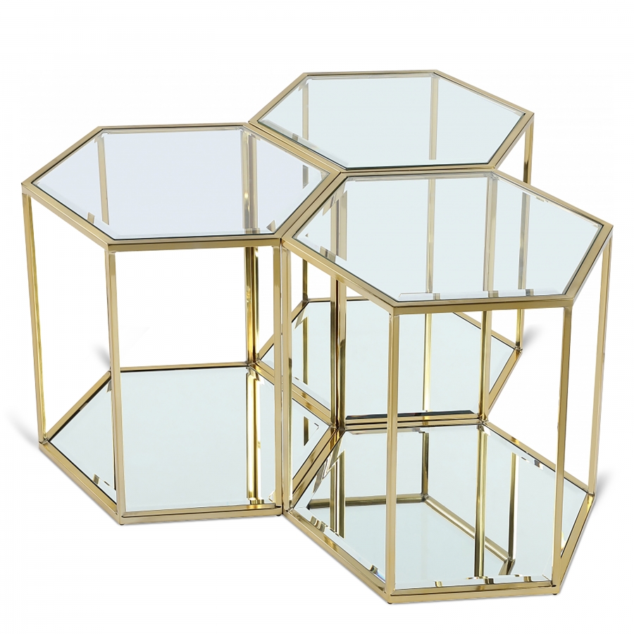 Sei 3 Piece Glass And Steel Modular End / Side Table