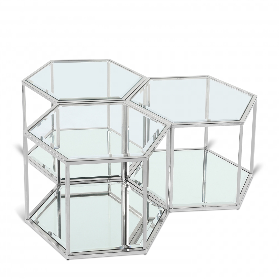 Sei Glass And Steel 3pc. Modular Coffee Table