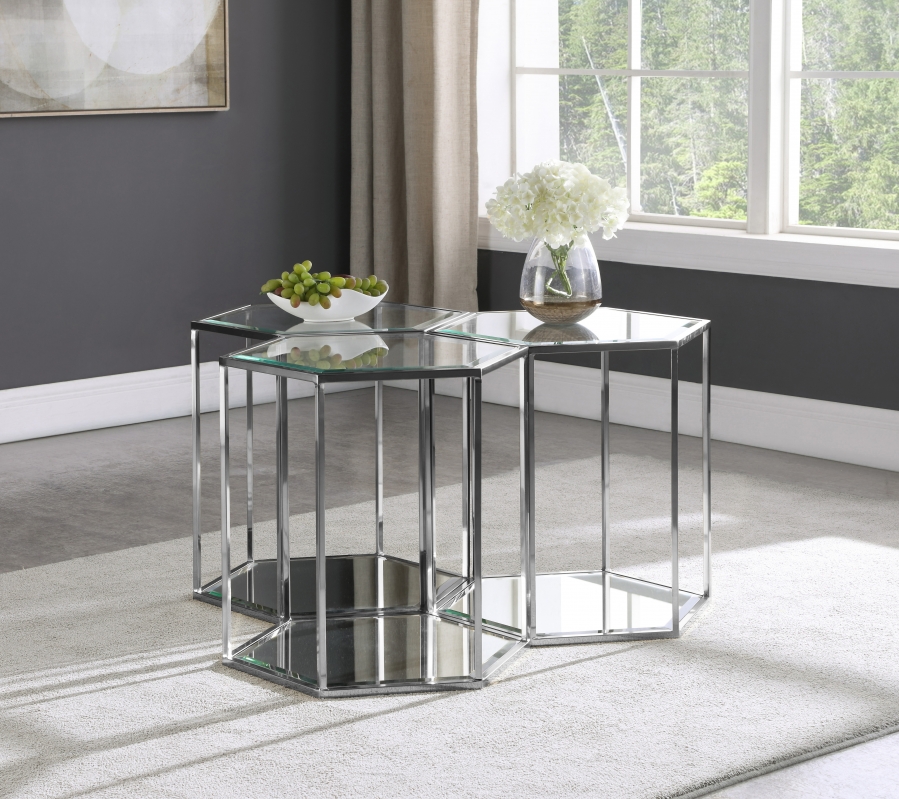 Sei 3 Piece Glass And Steel Modular End / Side Table
