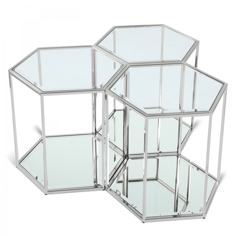 Sei 3 Piece Glass And Steel Modular End / Side Table