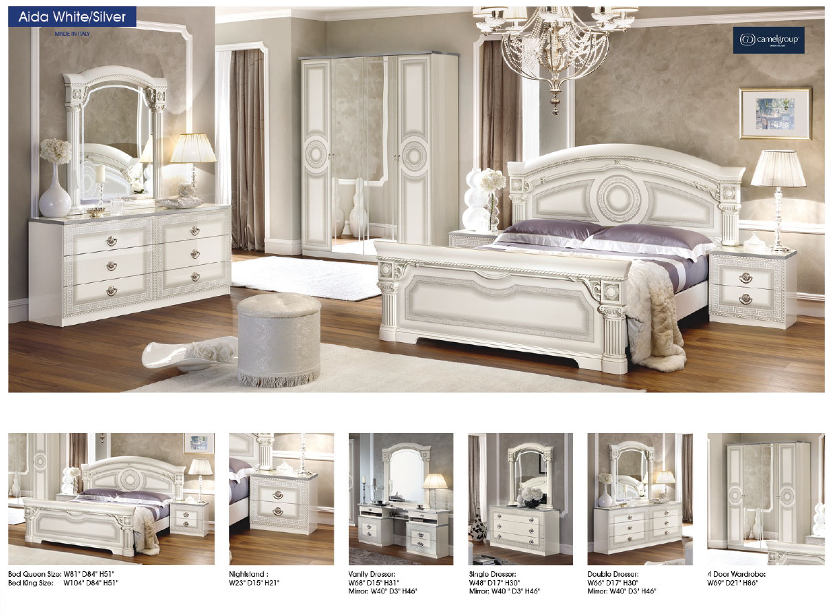 Aida Bed White w/Silver Gallery 1