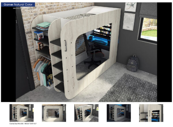 Gamer Bed 35.43" x 78.7" Natural Color Gallery 1
