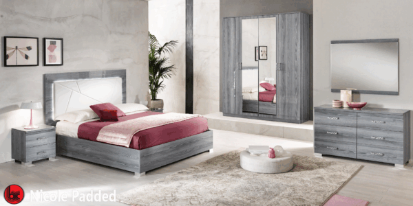 Nicole KS Bedroom w/ Upholstered HB in Grey w/ Light Gallery 1