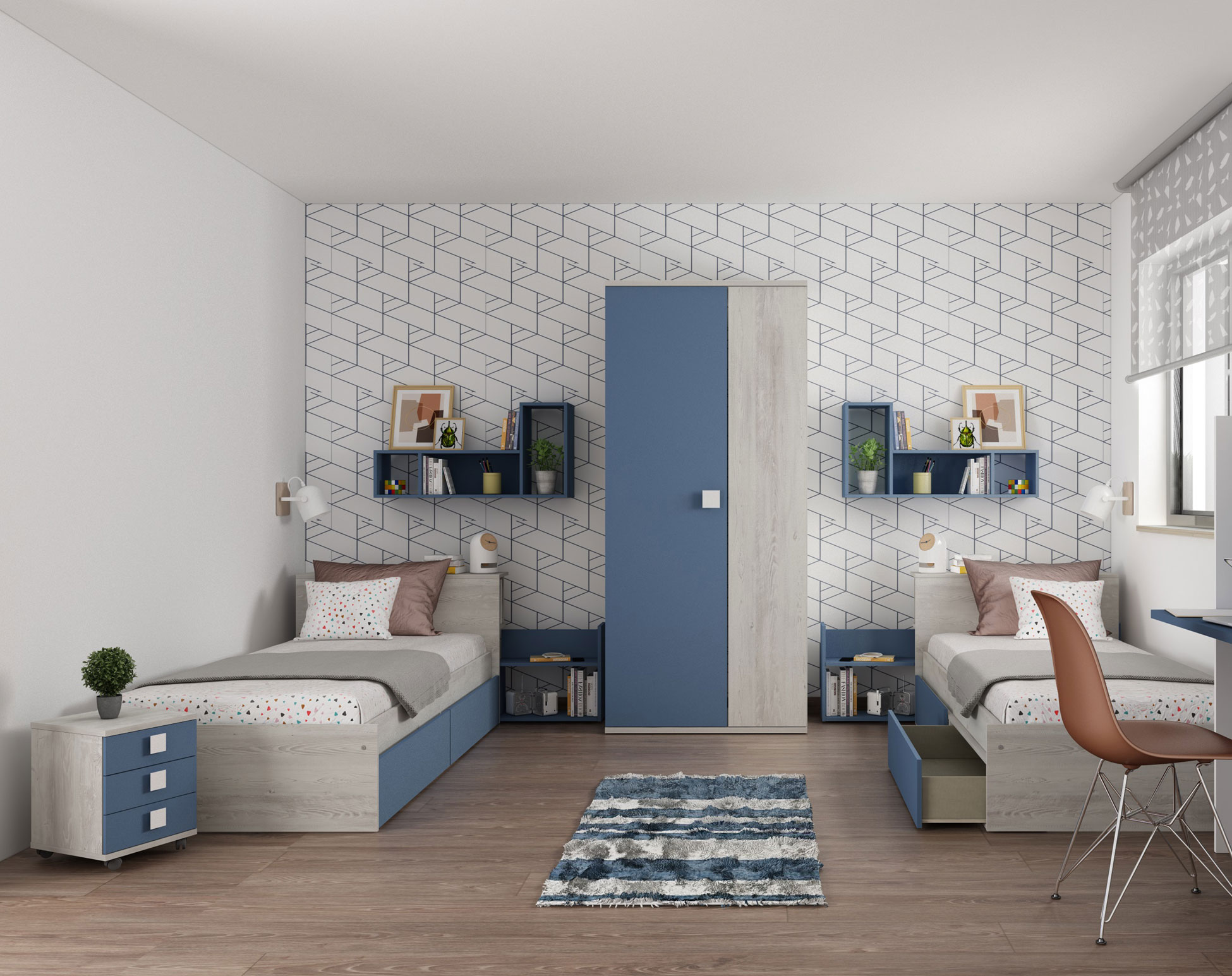 Jazz Kids Bedroom Oak Blue Gallery 1