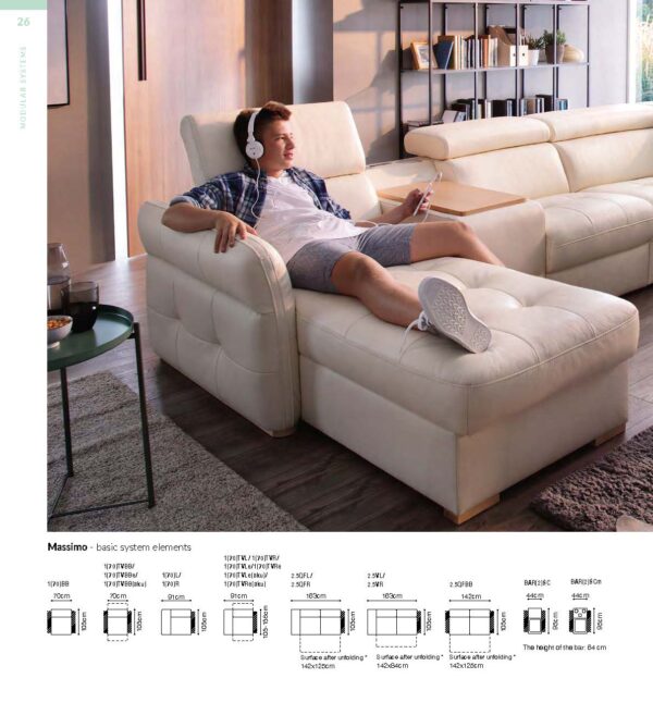 Massimo Sectional Left:Chaise w/Storage, Bar Element, Electric Recliner, Corner, Sofa w/Bed Gallery 3