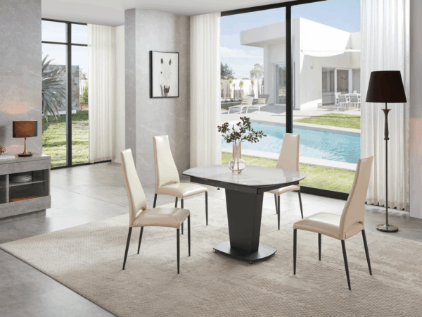 2417 Marble Table White with 3405 Cream Chairs Gallery 1