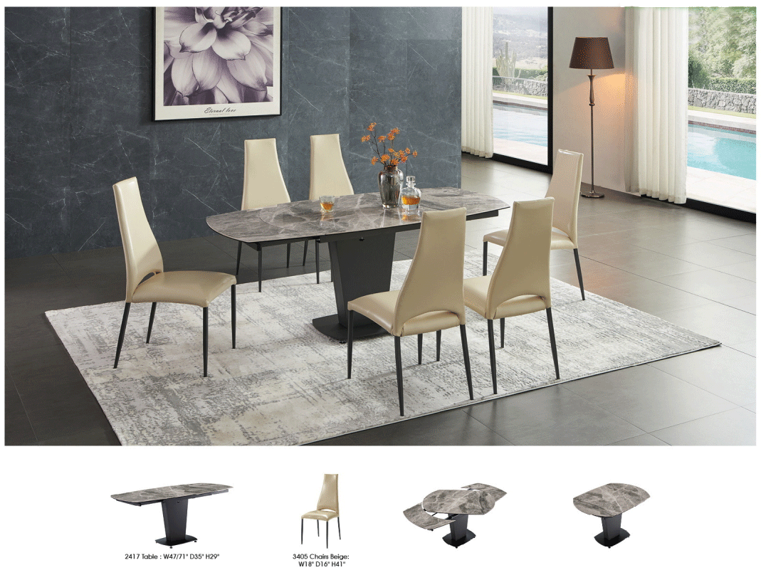 2417 Marble Table Grey with 3405 Chairs Cream Gallery 1