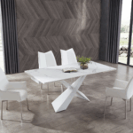 9113 Dining Table with 1218 swivel White Chairs
