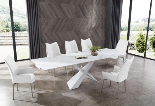9113 Dining Table with 1218 swivel White Chairs Gallery 3