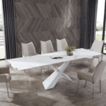 9113 Dining Table with 1218 swivel grey taupe chairs