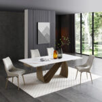 9087 Champagne-Bronze Table with 1239 swivel Beige Champagne chairs Gallery 1