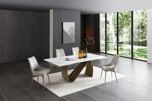 9087 Champagne-Bronze Table with 1239 swivel Beige Champagne chairs Gallery 1