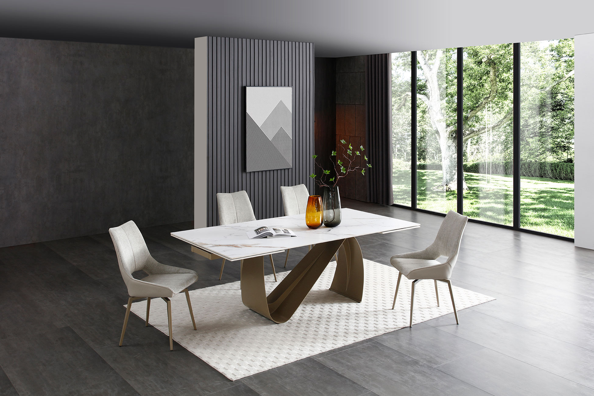 9087 Champagne-Bronze Table with 1239 swivel Beige Champagne chairs Gallery 1