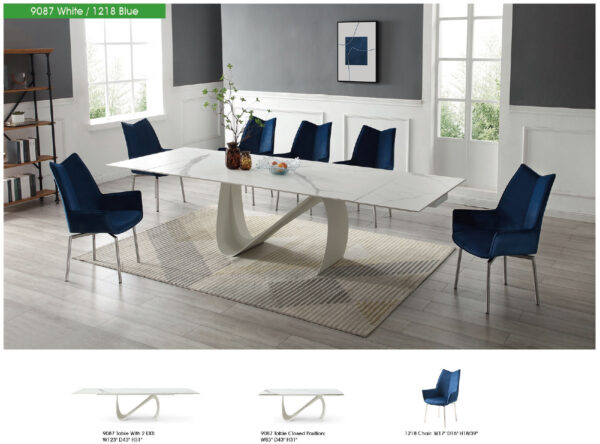 9087 Table White with 1218 swivel blue chair Gallery 1