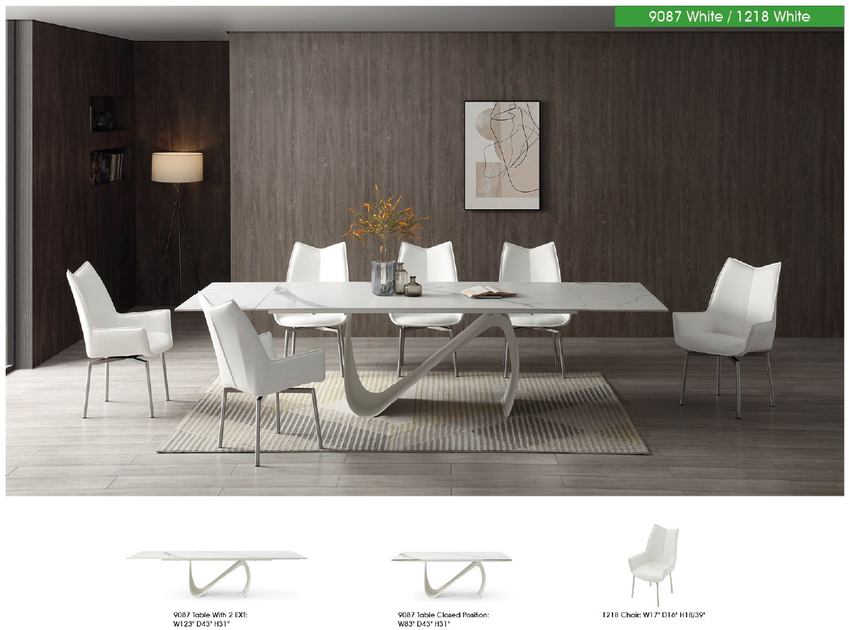 9087 Table White with 1218 swivel white chair Gallery 1