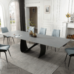 9087 Table Dark grey with 1239 swivel blue chairs