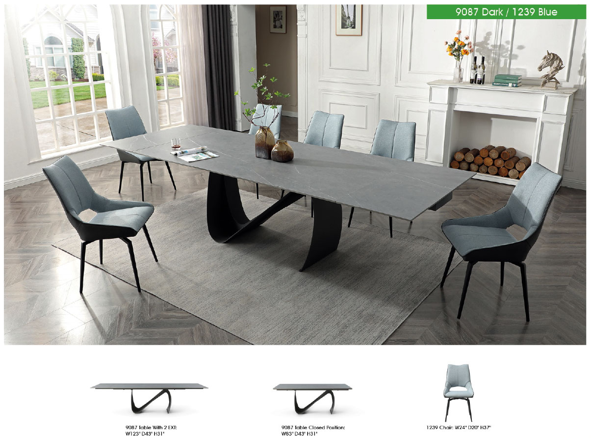 9087 Table Dark grey with 1239 swivel blue chairs Gallery 1