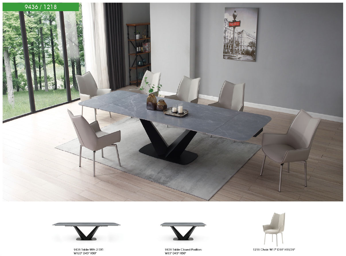 9436 Dining Table with 1218 swivel grey taupe chairs Gallery 1