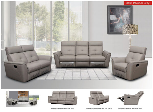 8501 Light Grey w/Manual Recliners Gallery 1