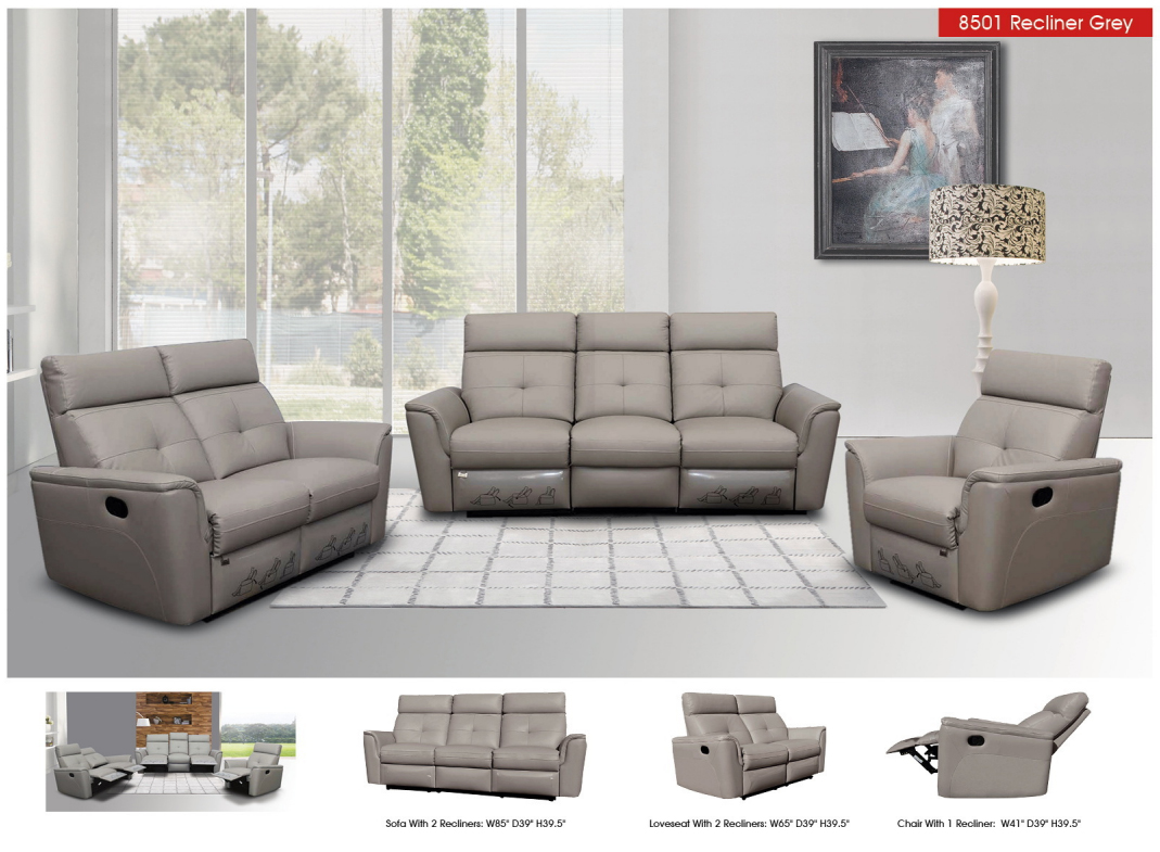 8501 Light Grey w/Manual Recliners Gallery 1