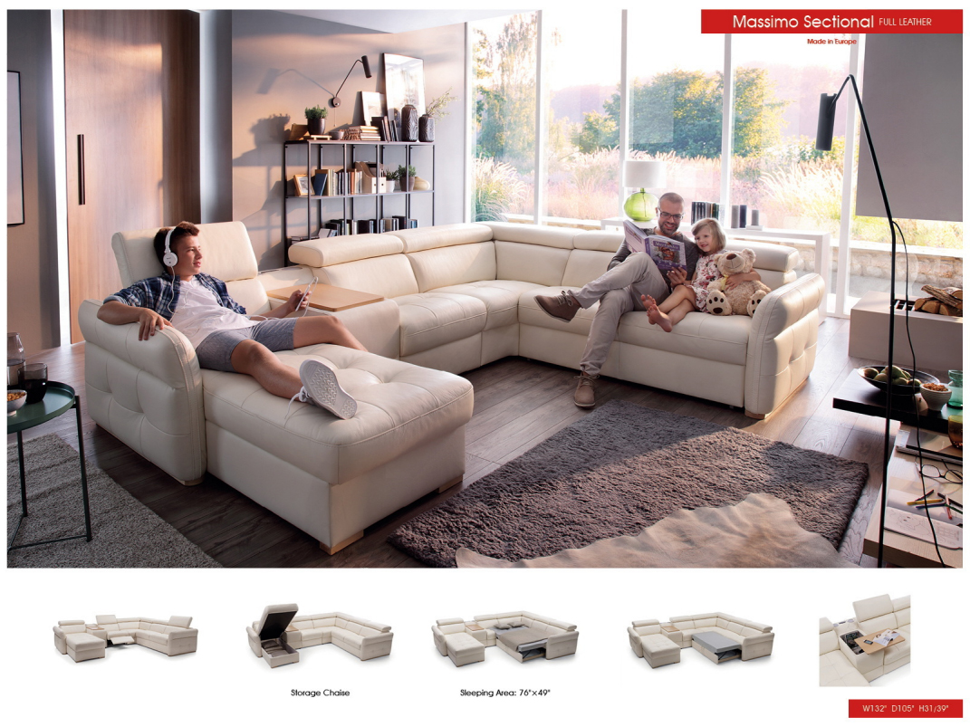 Massimo Sectional Left:Chaise w/Storage, Bar Element, Electric Recliner, Corner, Sofa w/Bed Gallery 1